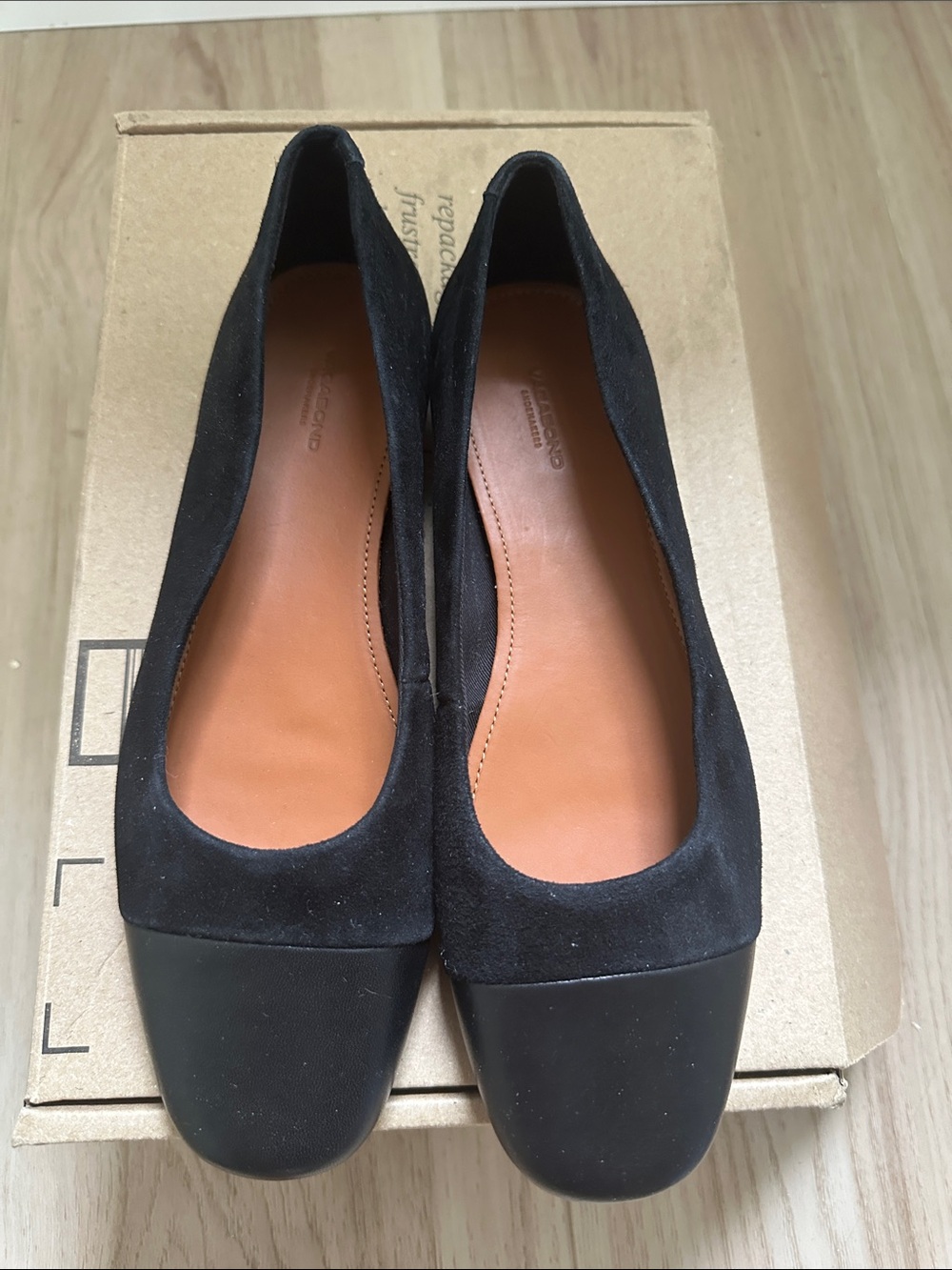 Vagabond Black Suede and Matte Black Cap-Toe Ballet Flats